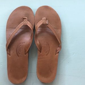 Rainbow leather flip flops used